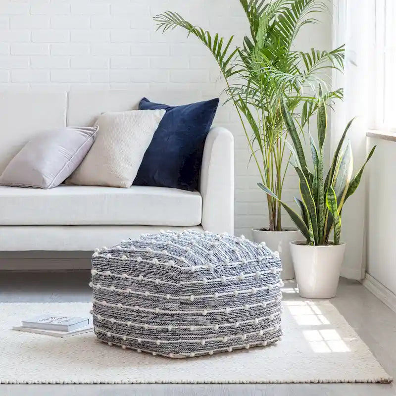 Pouf ottoman carré de 56 cm – Repose-pieds fait main pour salon, chambre, chambre d'enfant, crèche