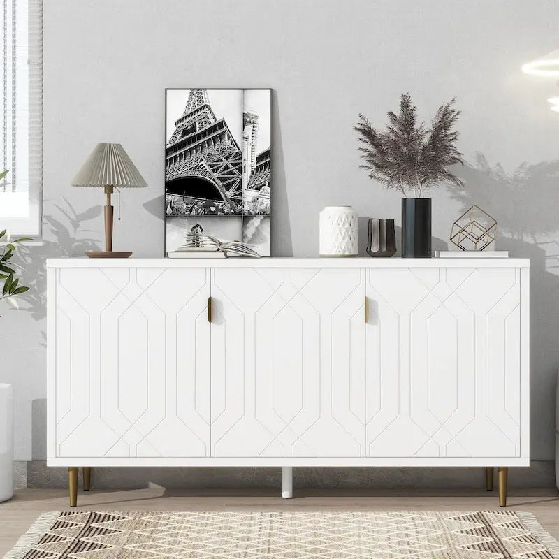 Meuble TV moderne pour téléviseur jusqu'à 70 pouces, console avec étagères réglables, buffet de rangement pour salon