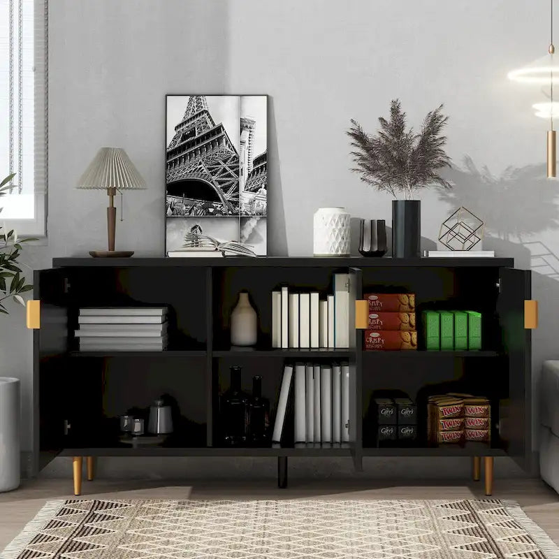 Meuble TV moderne pour téléviseur jusqu'à 70 pouces, console avec étagères réglables, buffet de rangement pour salon