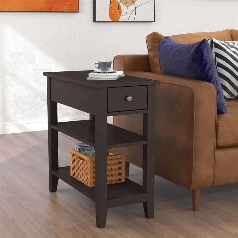 Table d'appoint étroite avec tiroir et étagère - 11,22P x 23,62L x 24,02H