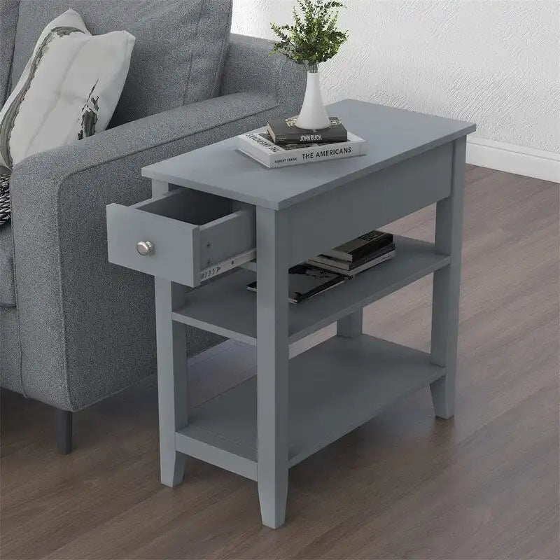 Table d'appoint étroite avec tiroir et étagère - 11,22P x 23,62L x 24,02H