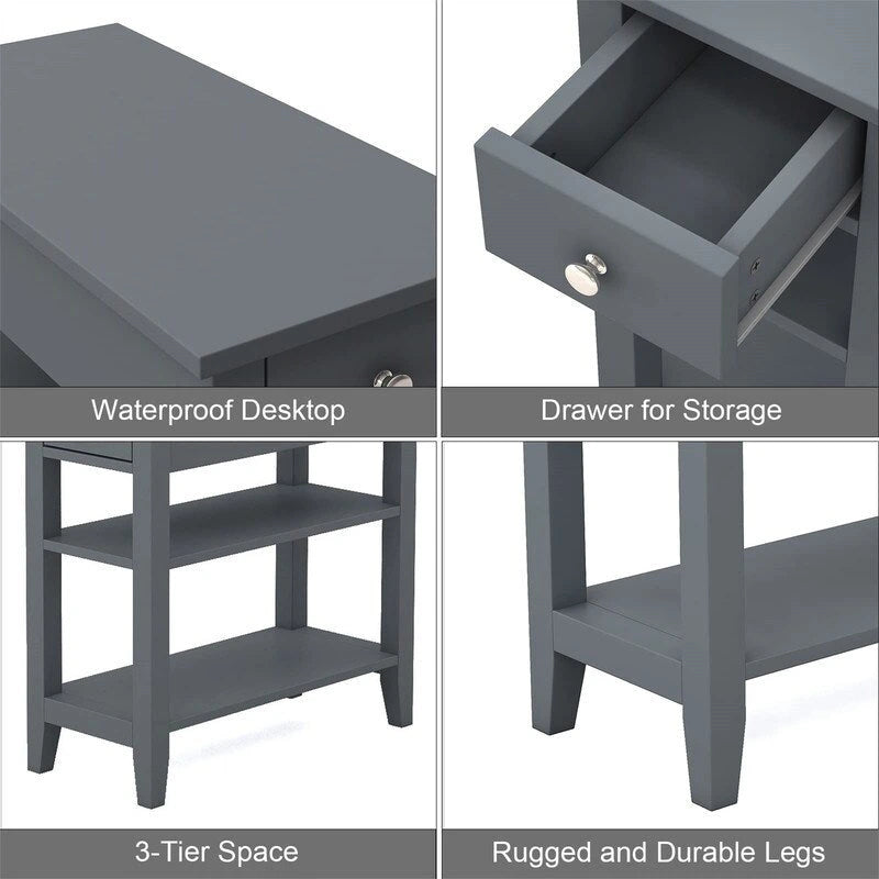 Table d'appoint étroite avec tiroir et étagère - 11,22P x 23,62L x 24,02H