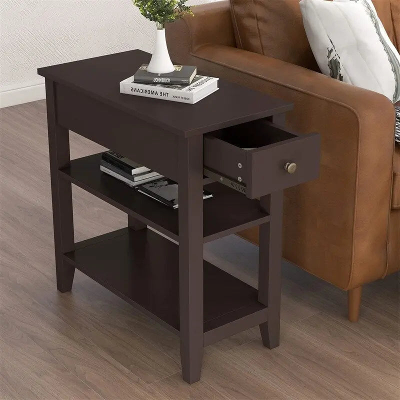 Table d'appoint étroite avec tiroir et étagère - 11,22P x 23,62L x 24,02H