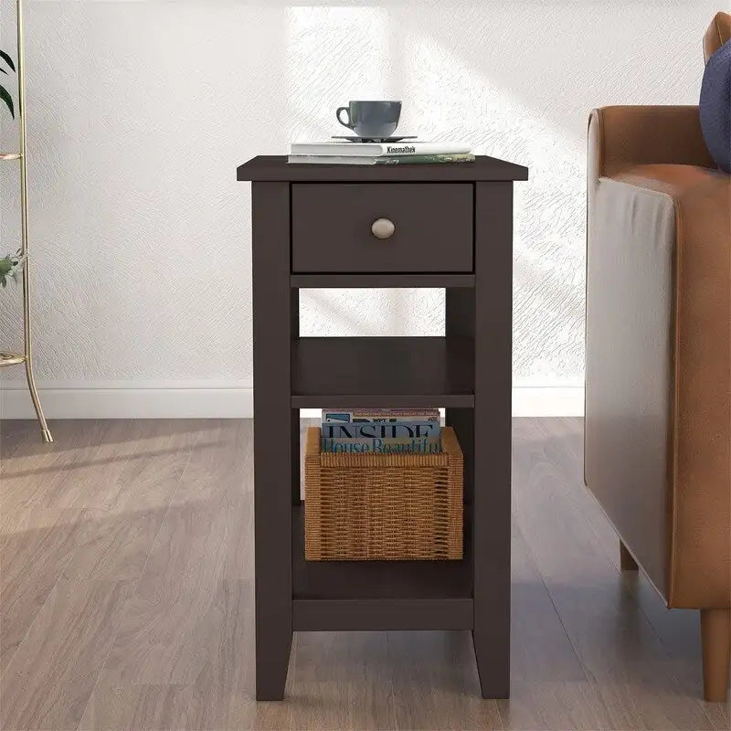 Table d'appoint étroite avec tiroir et étagère - 11,22P x 23,62L x 24,02H