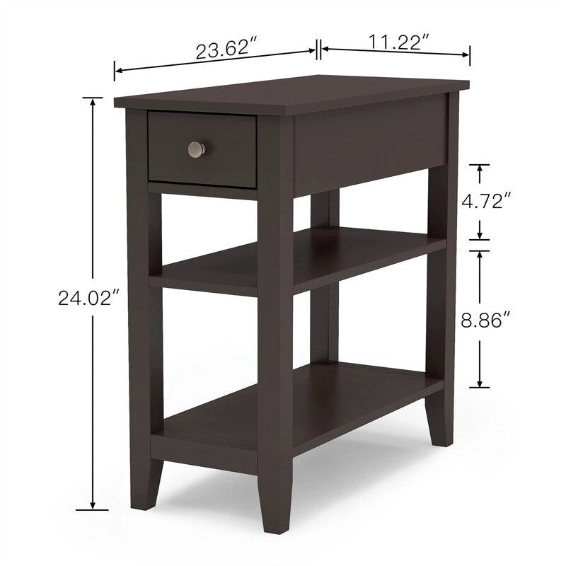 Table d'appoint étroite avec tiroir et étagère - 11,22P x 23,62L x 24,02H