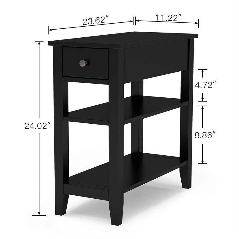 Table d'appoint étroite avec tiroir et étagère - 11,22P x 23,62L x 24,02H