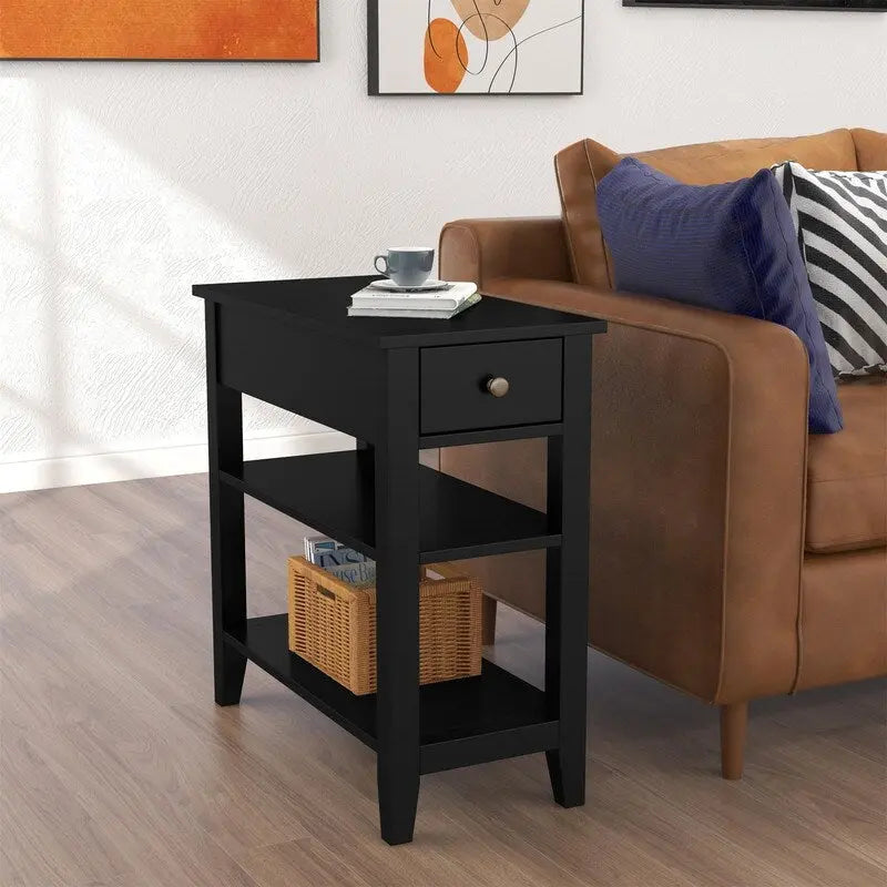 Table d'appoint étroite avec tiroir et étagère - 11,22P x 23,62L x 24,02H