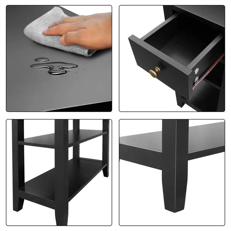 Table d'appoint étroite avec tiroir et étagère - 11,22P x 23,62L x 24,02H