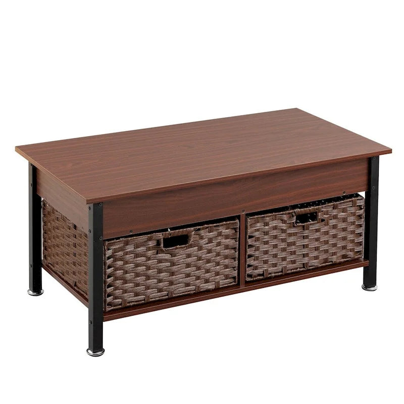 Table basse métallique avec plateau relevable et espace de rangement caché