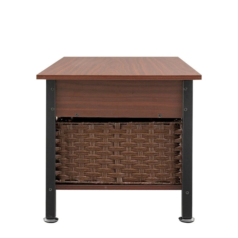 Table basse métallique avec plateau relevable et espace de rangement caché