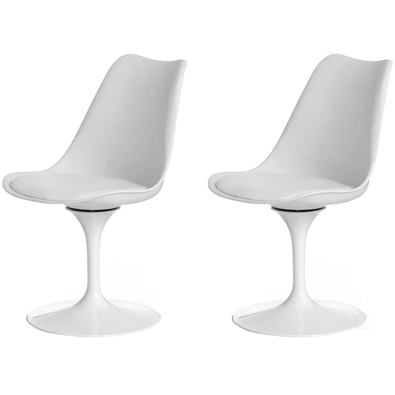 Chaise d'appoint pivotante tulipe Mid-Century Modern avec assise confortable rembourrée, chaise d'appoint accent en polypropylène blanc