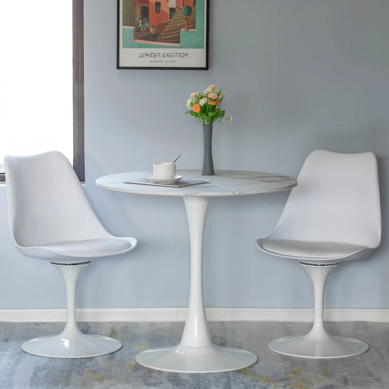Chaise d'appoint pivotante tulipe Mid-Century Modern avec assise confortable rembourrée, chaise d'appoint accent en polypropylène blanc