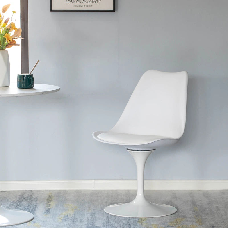Chaise d'appoint pivotante tulipe Mid-Century Modern avec assise confortable rembourrée, chaise d'appoint accent en polypropylène blanc