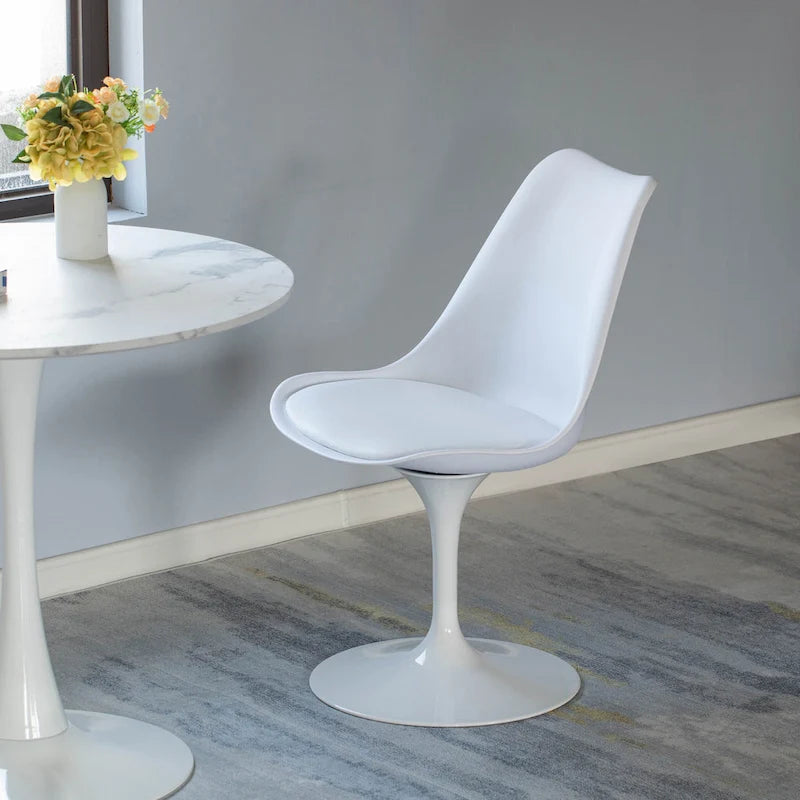Chaise d'appoint pivotante tulipe Mid-Century Modern avec assise confortable rembourrée, chaise d'appoint accent en polypropylène blanc