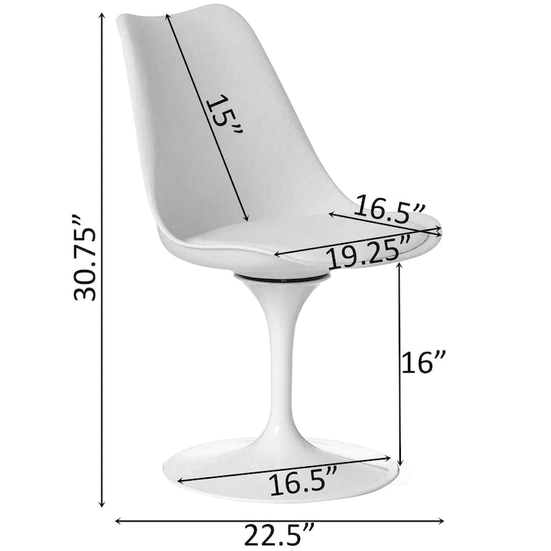 Chaise d'appoint pivotante tulipe Mid-Century Modern avec assise confortable rembourrée, chaise d'appoint accent en polypropylène blanc