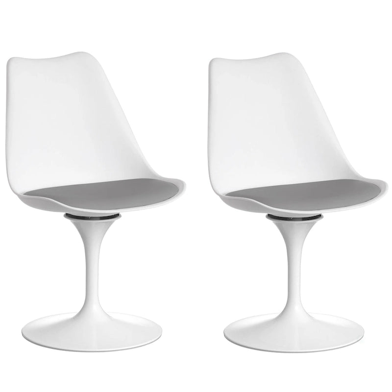 Chaise d'appoint pivotante tulipe Mid-Century Modern avec assise confortable rembourrée, chaise d'appoint accent en polypropylène blanc