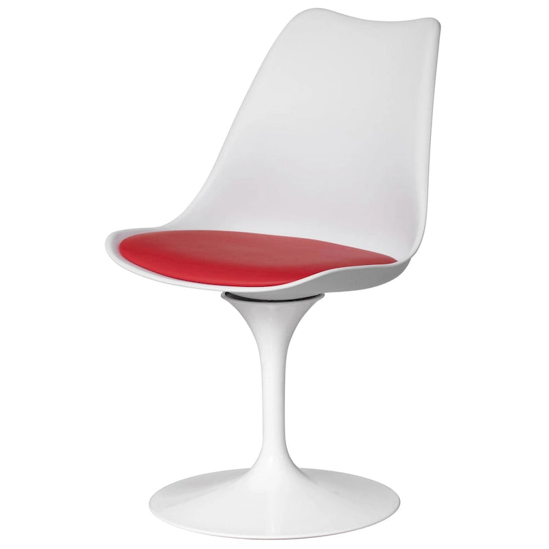 Chaise d'appoint pivotante tulipe Mid-Century Modern avec assise confortable rembourrée, chaise d'appoint accent en polypropylène blanc