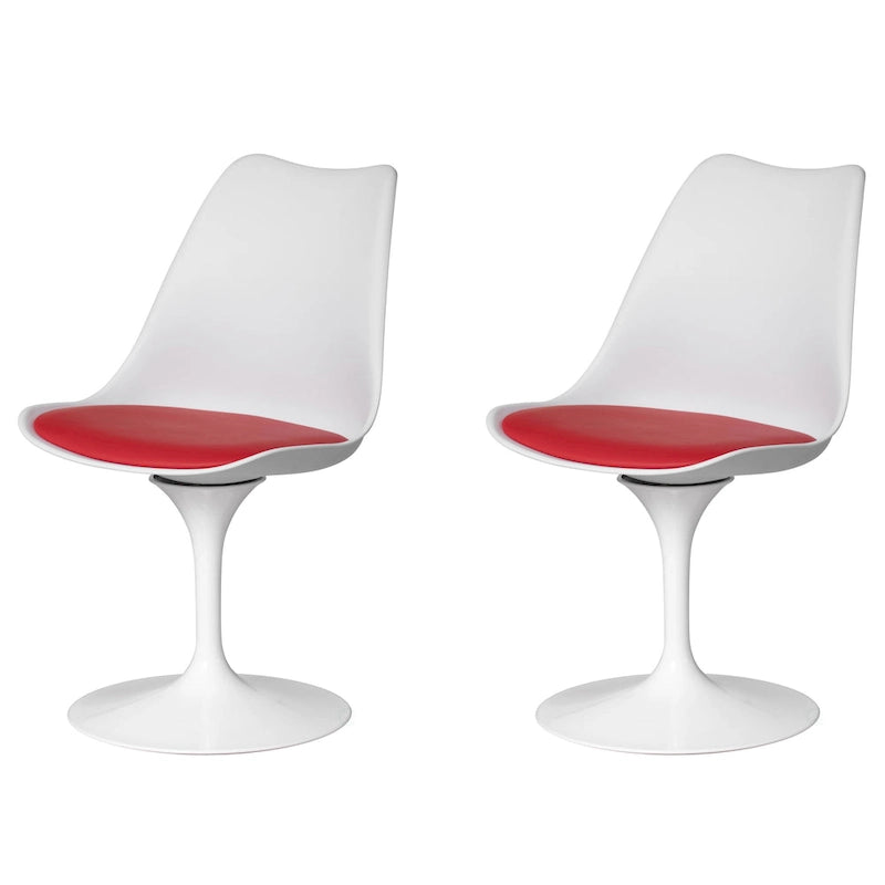 Chaise d'appoint pivotante tulipe Mid-Century Modern avec assise confortable rembourrée, chaise d'appoint accent en polypropylène blanc