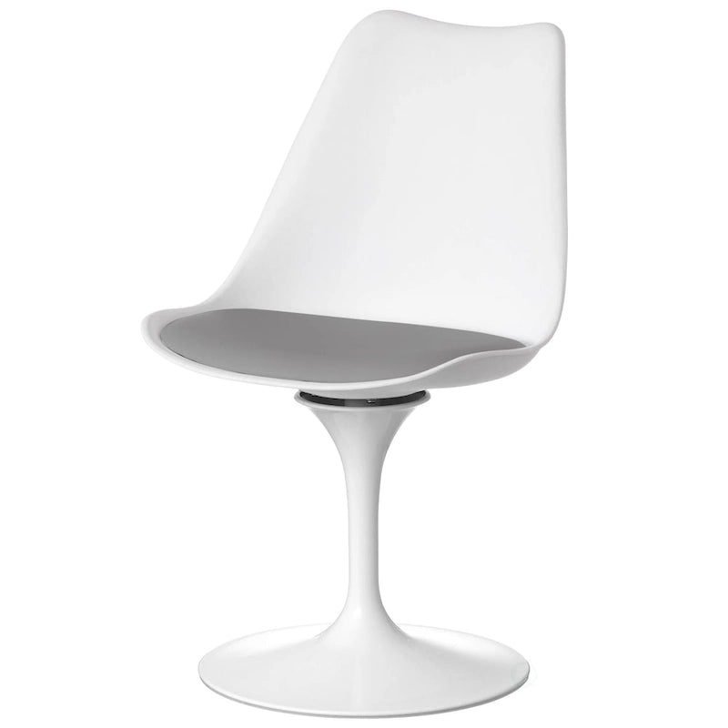 Chaise d'appoint pivotante tulipe Mid-Century Modern avec assise confortable rembourrée, chaise d'appoint accent en polypropylène blanc
