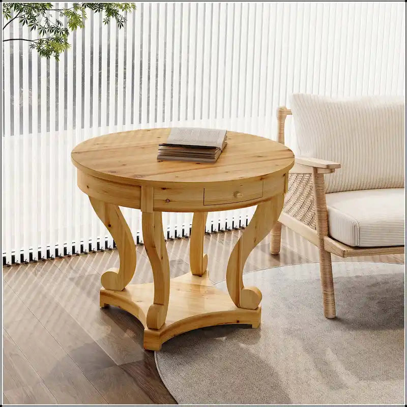 Table à manger ronde de petite taille style ferme avec pieds courbés