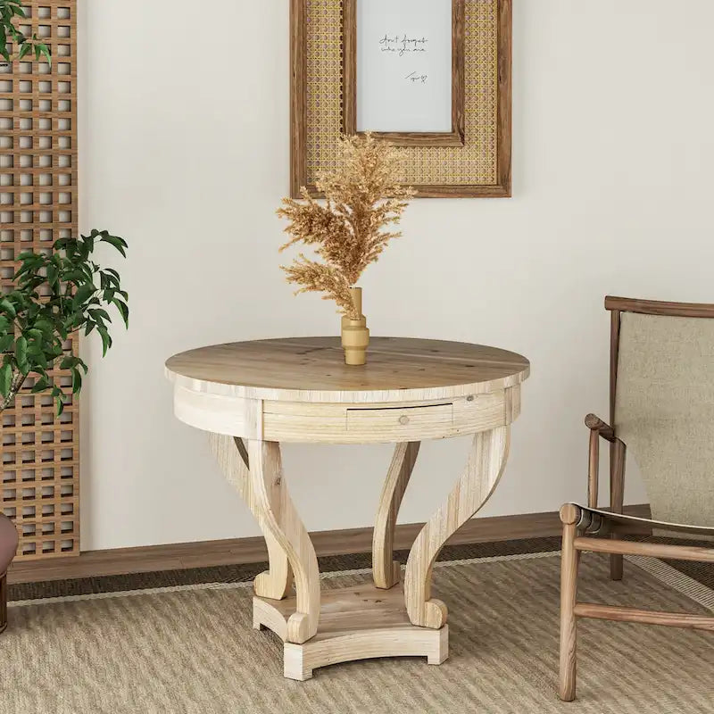 Table à manger ronde de petite taille style ferme avec pieds courbés