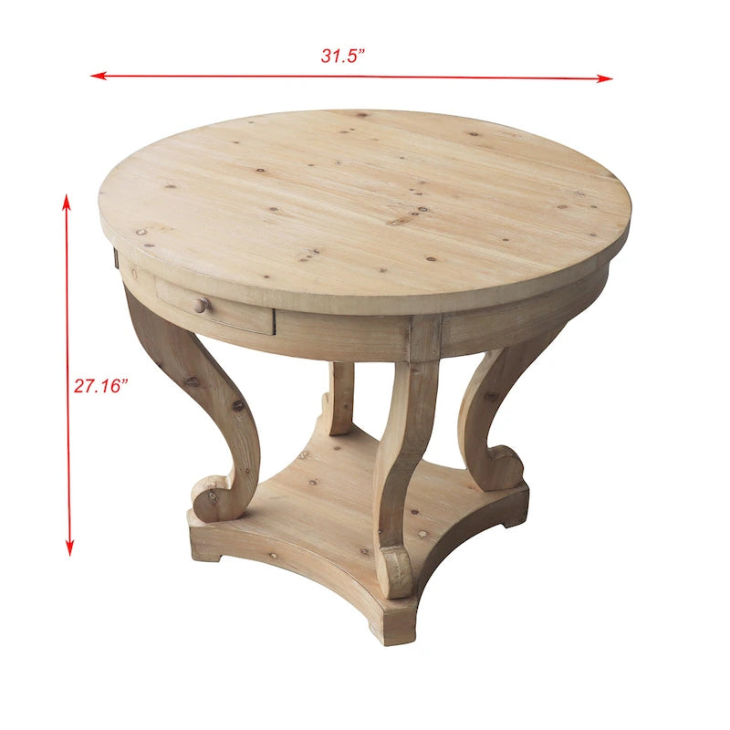 Table à manger ronde de petite taille style ferme avec pieds courbés