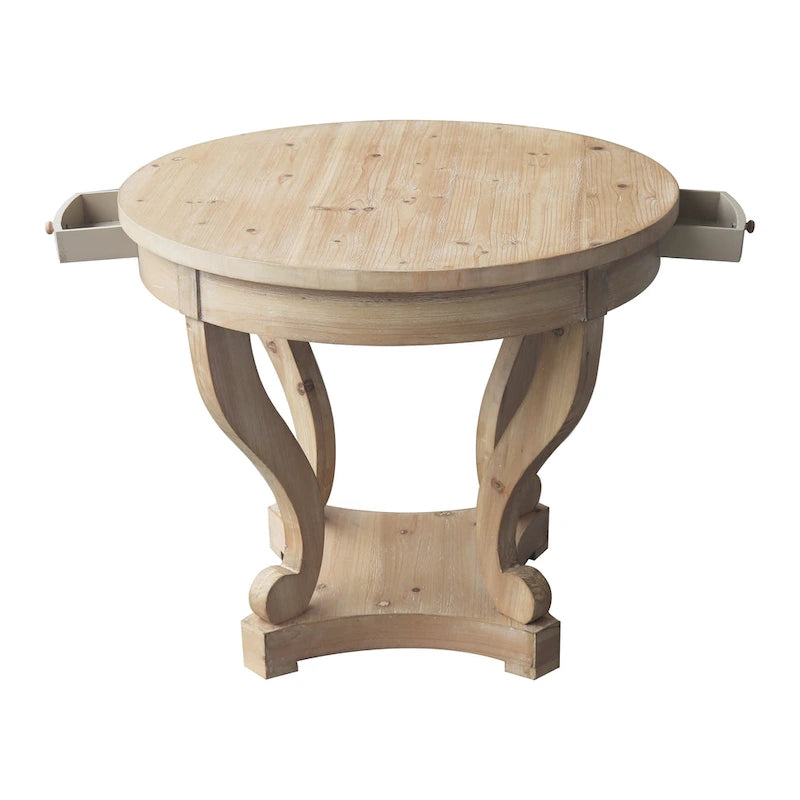 Table à manger ronde de petite taille style ferme avec pieds courbés