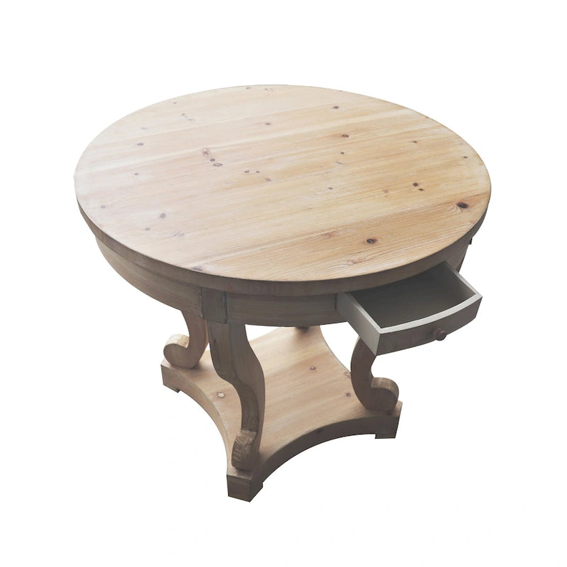 Table à manger ronde de petite taille style ferme avec pieds courbés