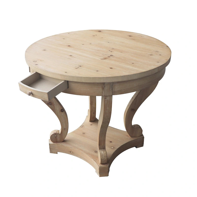 Table à manger ronde de petite taille style ferme avec pieds courbés