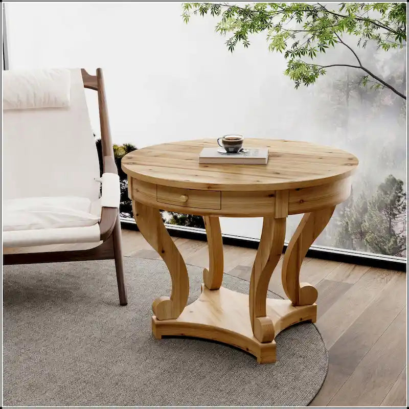 Table à manger ronde de petite taille style ferme avec pieds courbés