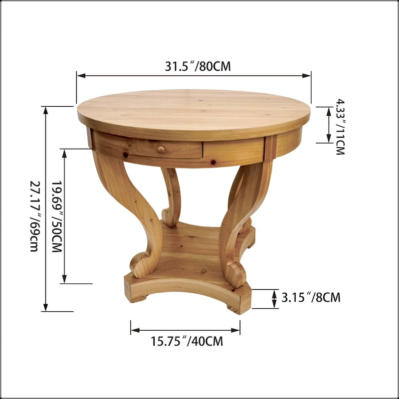 Table à manger ronde de petite taille style ferme avec pieds courbés
