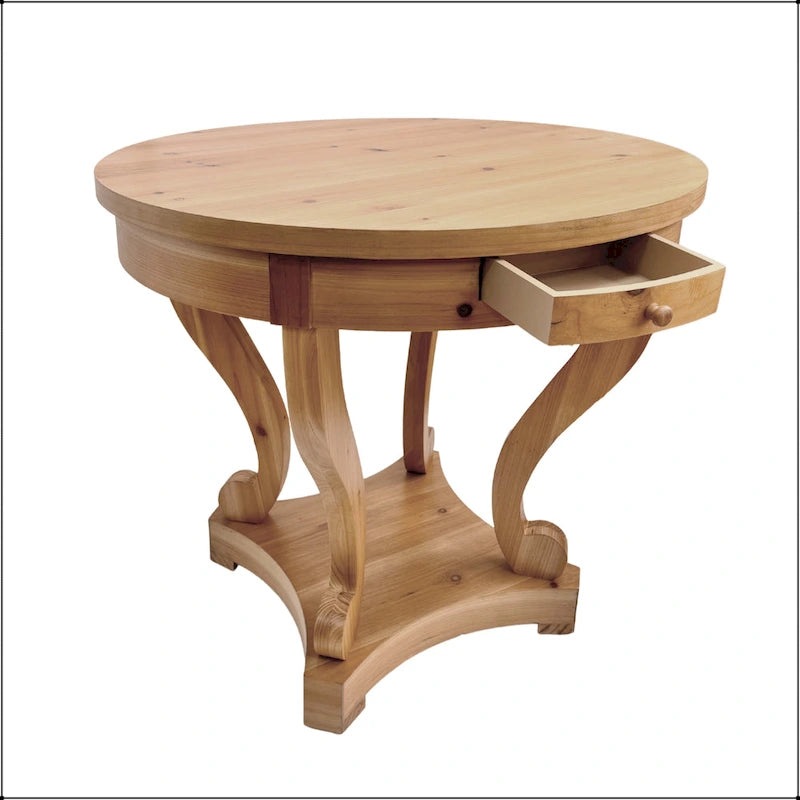Table à manger ronde de petite taille style ferme avec pieds courbés