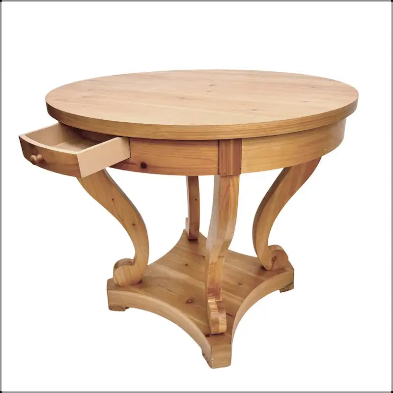 Table à manger ronde de petite taille style ferme avec pieds courbés