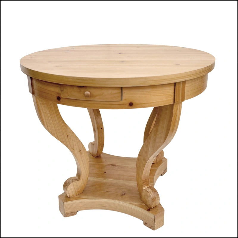 Table à manger ronde de petite taille style ferme avec pieds courbés