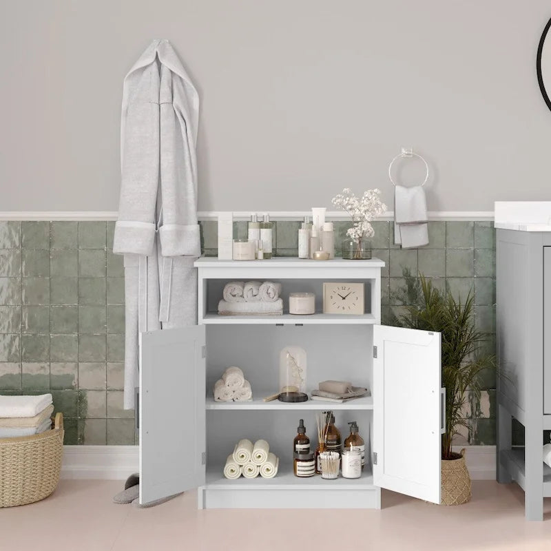 Organisateur de rangement au sol avec portes à fermeture magnétique et étagères