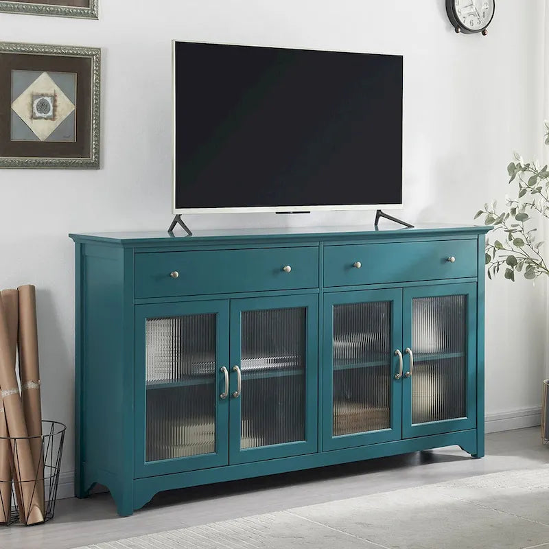 Meuble TV, buffet de rangement, bahut avec porte vitrée et étagères réglables