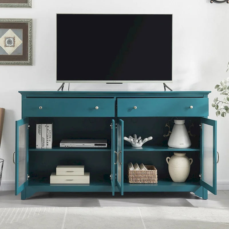 Meuble TV, buffet de rangement, bahut avec porte vitrée et étagères réglables