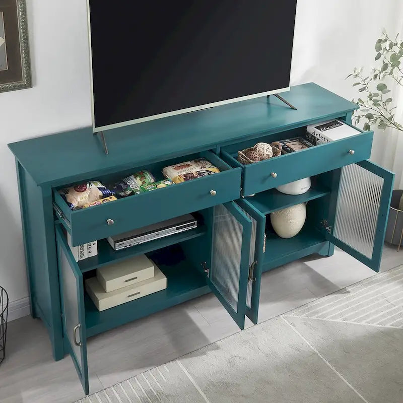 Meuble TV, buffet de rangement, bahut avec porte vitrée et étagères réglables
