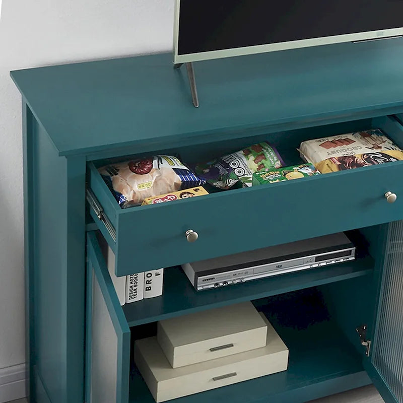 Meuble TV, buffet de rangement, bahut avec porte vitrée et étagères réglables